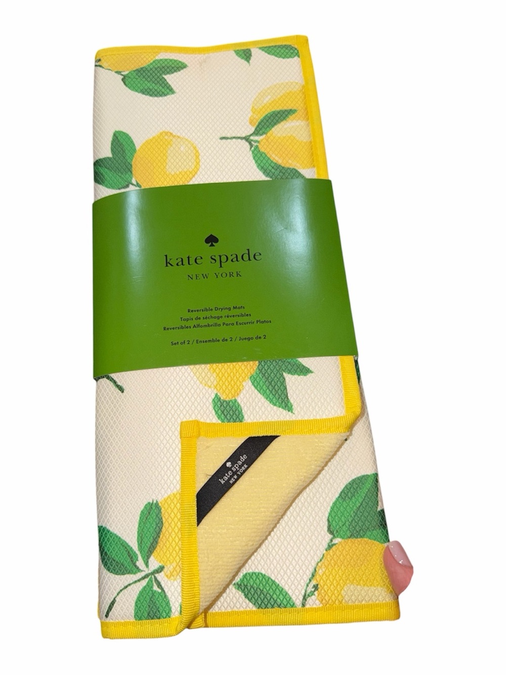 kate spade Yellow Lemon Print Reversible Drying Mats with Green Leaves